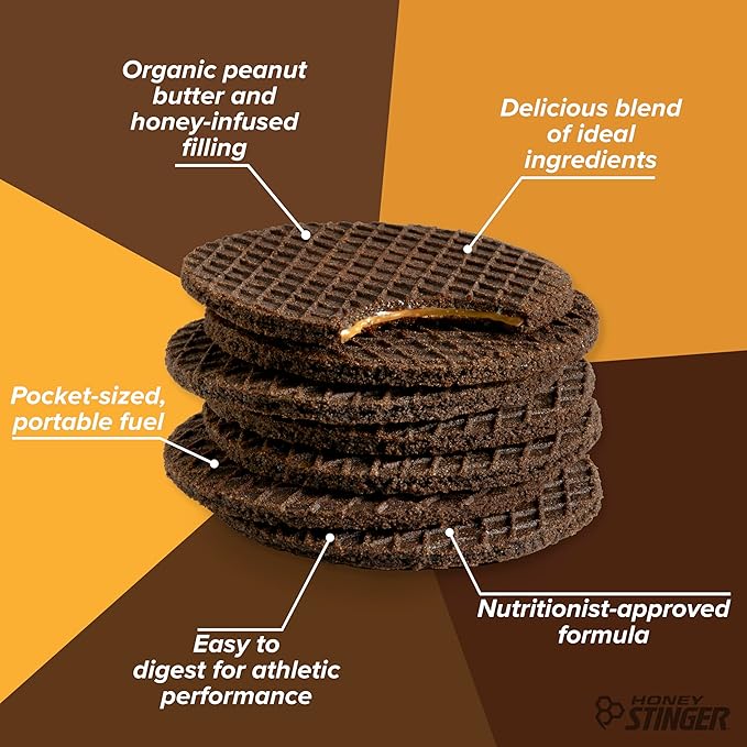 Honey Stinger Organic Peanut Butter Chocolate Waffle, Energy Stroopwafel for Exercise, Endurance