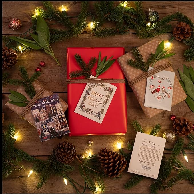 Bentley Seeds Co. Merry Christmas Wreath of Birds Holiday/Christmas Gift Tags | Non-GMO, Non Coated