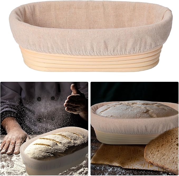 Gejoy 12 Set Bread Proofing Baskets Oval Shaped Banneton Dough Proofing Bowls Kit with Cloth Liner