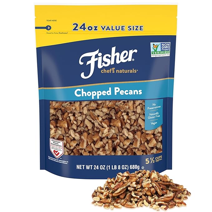 Fisher Chef's Naturals Unsalted Chopped Pecans 24 oz Resealable Bag, Unsalted Raw Nuts for Cooking