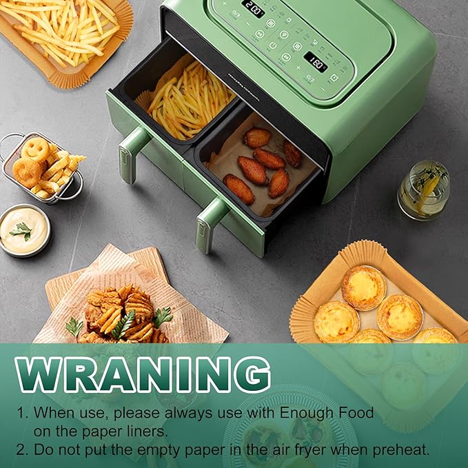 Air Fryer Liners Disposable for Dual Basket, 250Pcs 8x5.5 Inch Rectangular Parchment Paper for