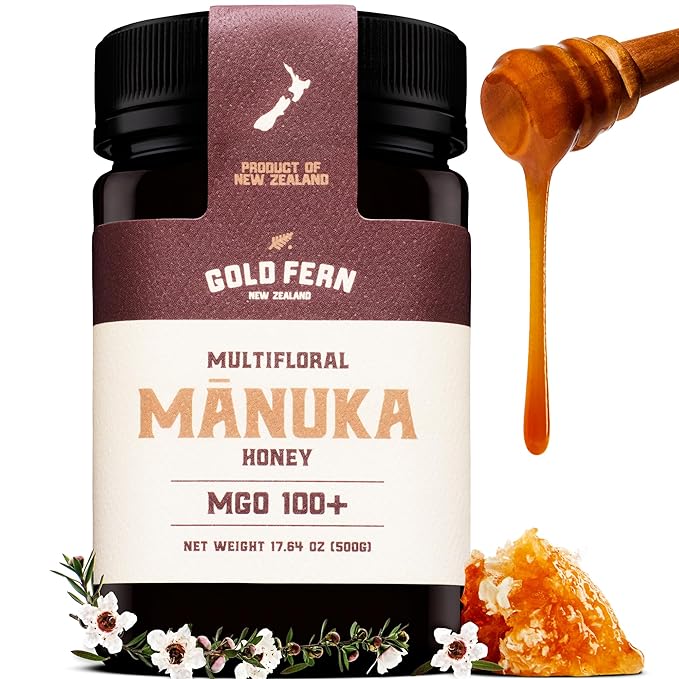 Gold Fern Honey - Raw New Zealand Manuka Honey | 1.1lb MGO 100+ | Pure, Natural, Unpasteurized, and
