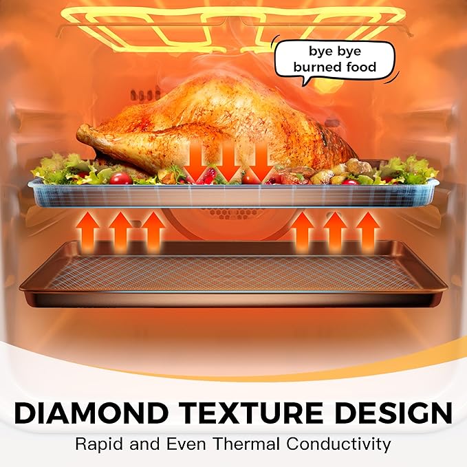 HONGBAKE 2 Pack Jelly Roll Pan 15x10, Commercial Cookie Sheets for Baking with Diamond Texture