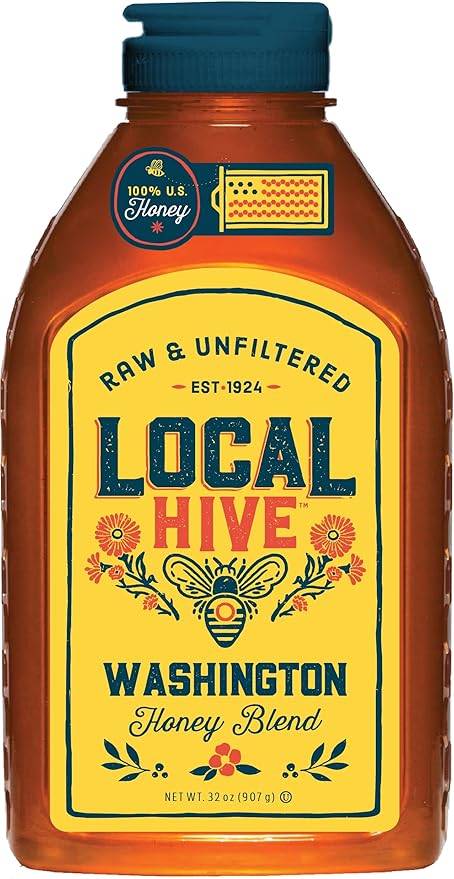 Local Hive Washington Raw Unfiltered Honey – 32 oz, 100% Pure US Honey, Sourced from American Bees