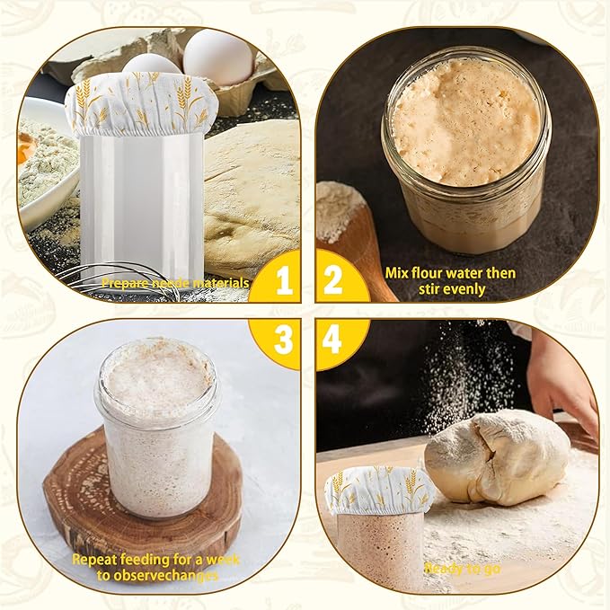 Wheat Harvest Bread 5-Pack Cloth Covers for Sourdough Starter Jar, Cloth Covers Reusable Lid Top