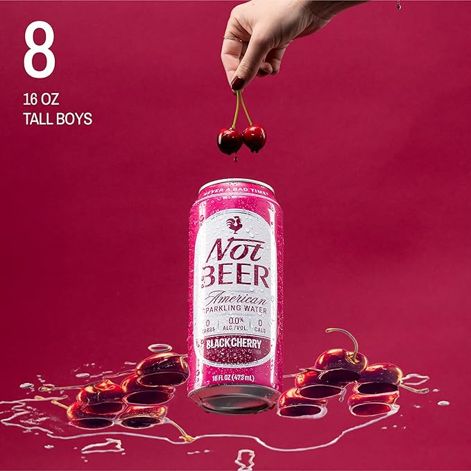 Not Beer American Sparkling Water, Black Cherry, 99.9% Pure, Mineral & Electrolyte Blend