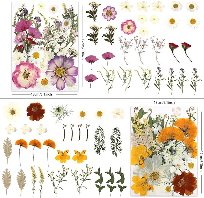 120P 4-Color Mixed Foliage Dried Flowers for Crafts, Real Natural Pressed Flowers for Resin Art