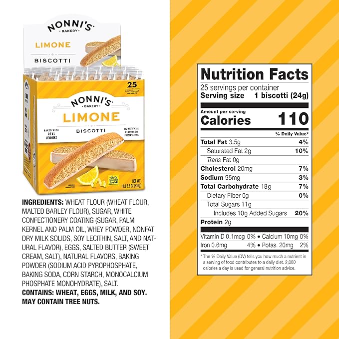 Nonni's Limone Lemon-Iced Biscotti Cookies ??Individually Wrapped Italian Tea-Time Snack, Crunchy