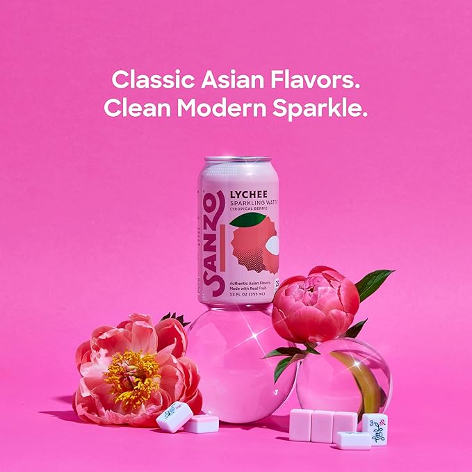 Sanzo Flavored Sparkling Water - Tropical Berry Seltzer (Lychee) - Low Calorie Low Sugar Soda