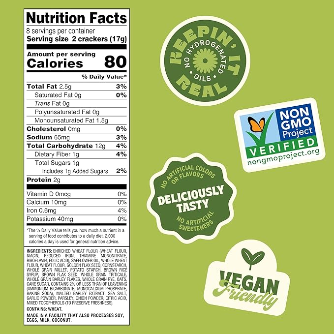 Back to Nature Multigrain Flatbread Crackers, Non-GMO, Vegan Friendly Snack Cracker, Made with