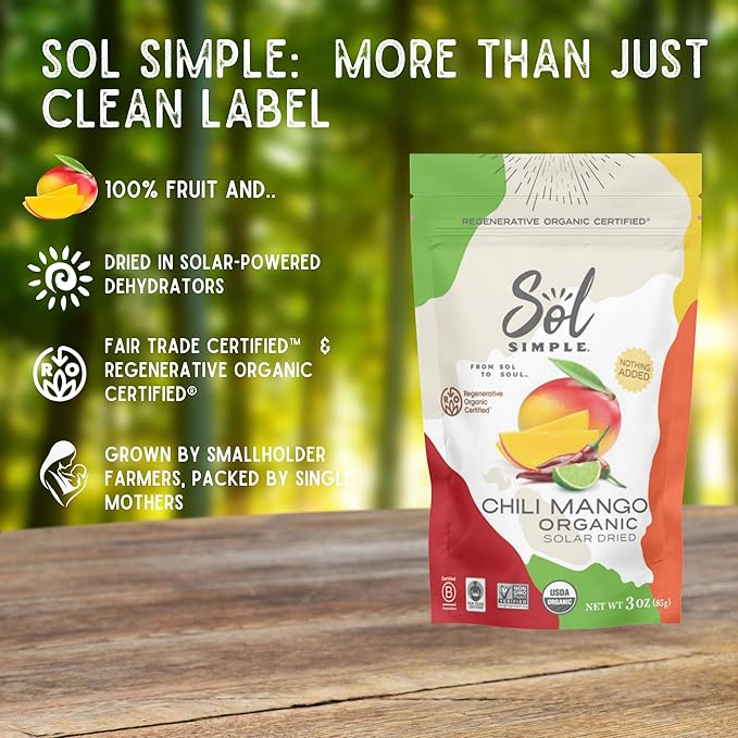 SOL SIMPLE Regenerative Organic Certified ® | Dried Chili Mango | Three Ingredients | Vegan |