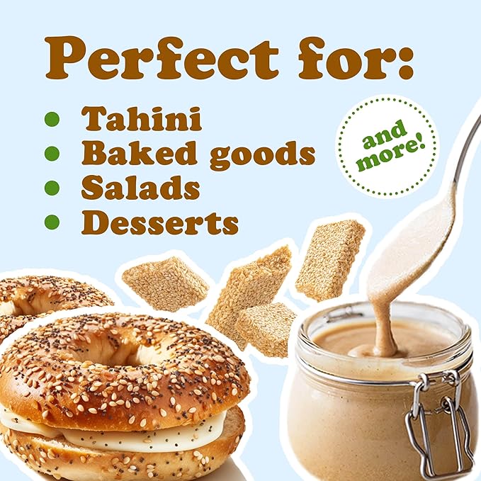 Hulled Sesame Seeds, 1 Pound — Non-GMO Verified, Whole Raw White Sesame Seeds, Kosher and Vegan