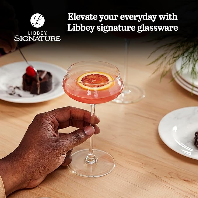 Libbey Signature Stratford Coupe Cocktail Glasses Set of 4, Artful, Lavish Coupe Martini Glasses