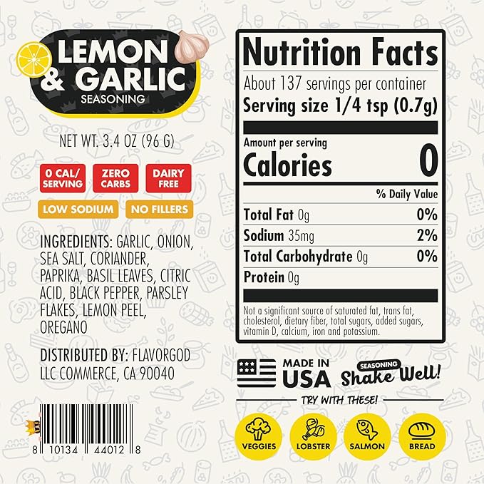 Lemon Garlic Seasoning Mix, 2 Bottles by Flavor God - Premium All Natural & Healthy Spice Blend for