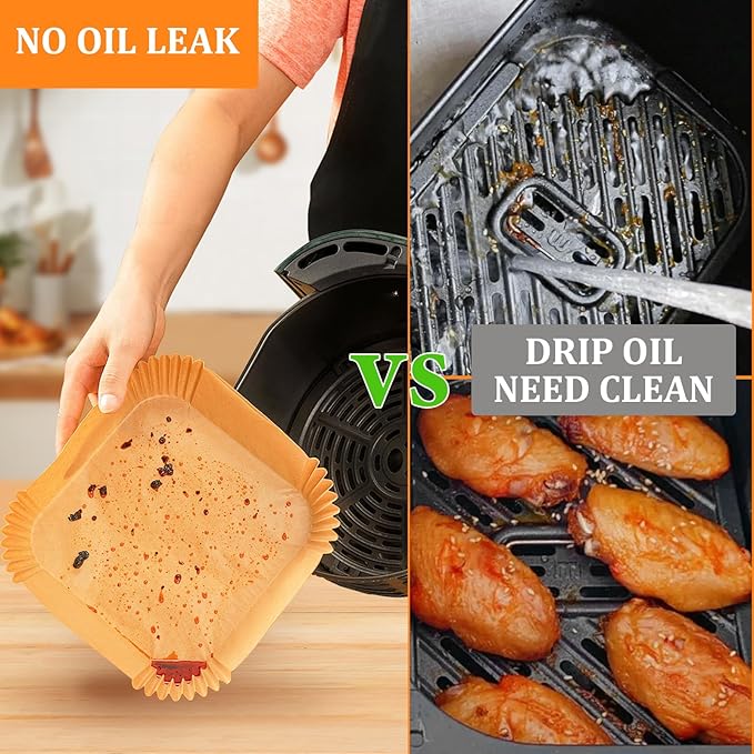 200PCS Air Fryer Liners Disposable: Square 7.9 Inch Non-Stick Airfryer Paper Liners - Food Grade