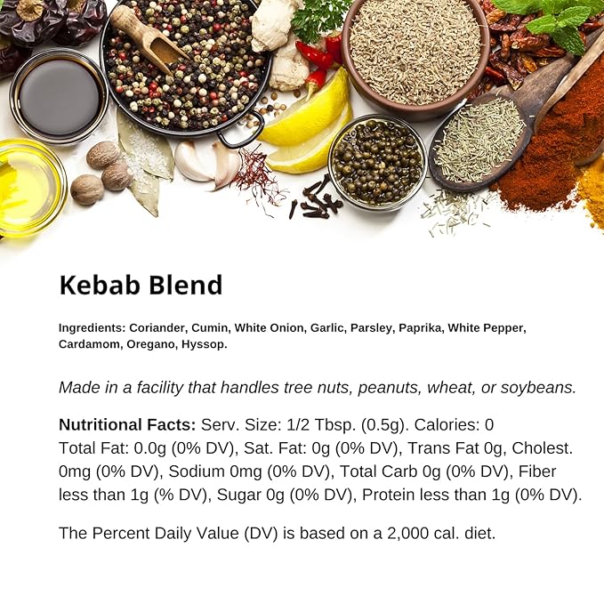 Premium Kebab Blend by Spice + Leaf, 3.5 oz - Kosher, Vegan Preservative Free Spice. Vegetarian