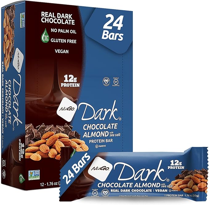 NuGo Dark Chocolate Almond with Sea Salt, 12g Protein Bar, Vegan, Gluten Free, Non-GMO, Kosher