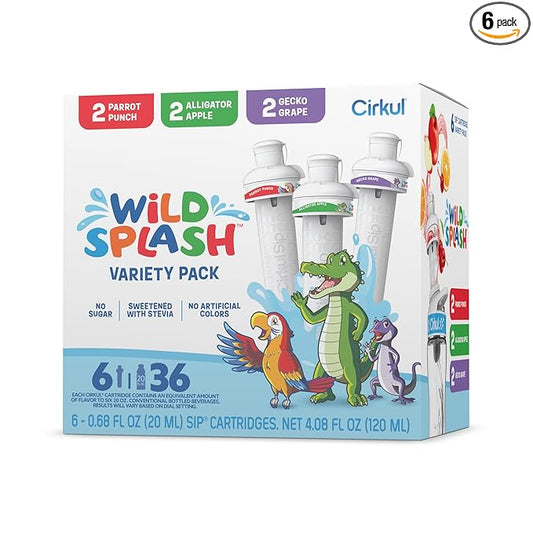 Cirkul Wild Splash Flavor Cartridge Variety Pack with Stevia, 6-Pack (2 Parrot Punch, 2 Alligator