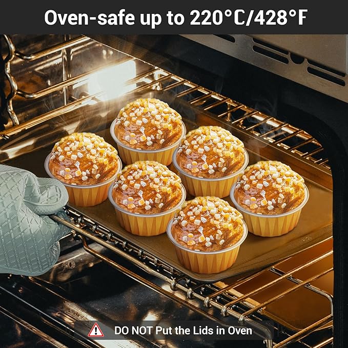 EUSOAR Disposable Ramekins, Gold 50pcs 5oz Mini Aluminium Foil Baking Cups with Lids Creme Brulee