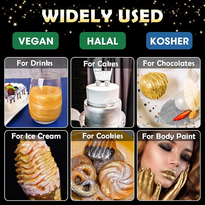 NiHome Edible Food-Grade Glimmer Powder Glitter Luster Dust Metallic Food Decorating Sprinkle