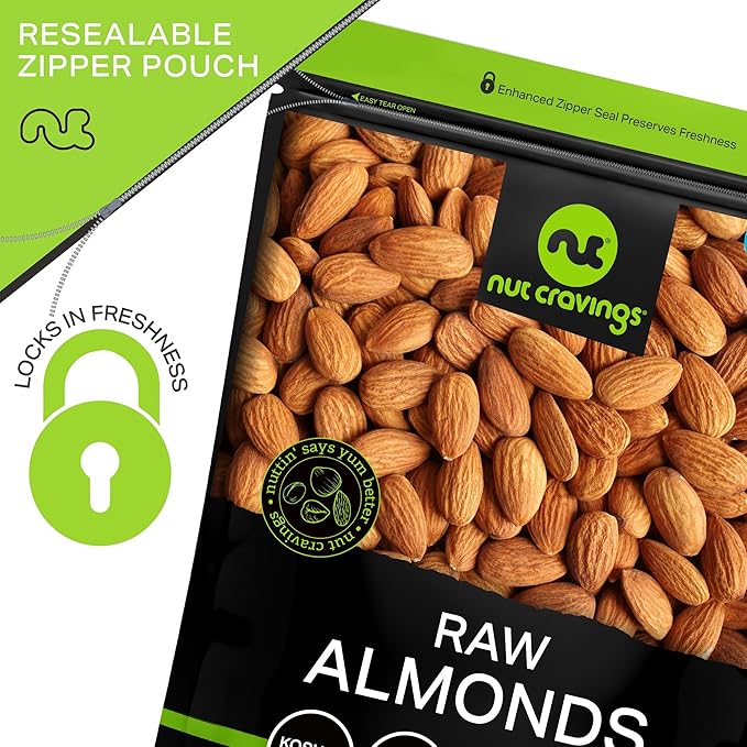 NUT CRAVINGS - Raw Whole Almonds, Unsalted, Shelled, (32oz - 2 LB) Bulk Nuts Packed Fresh in