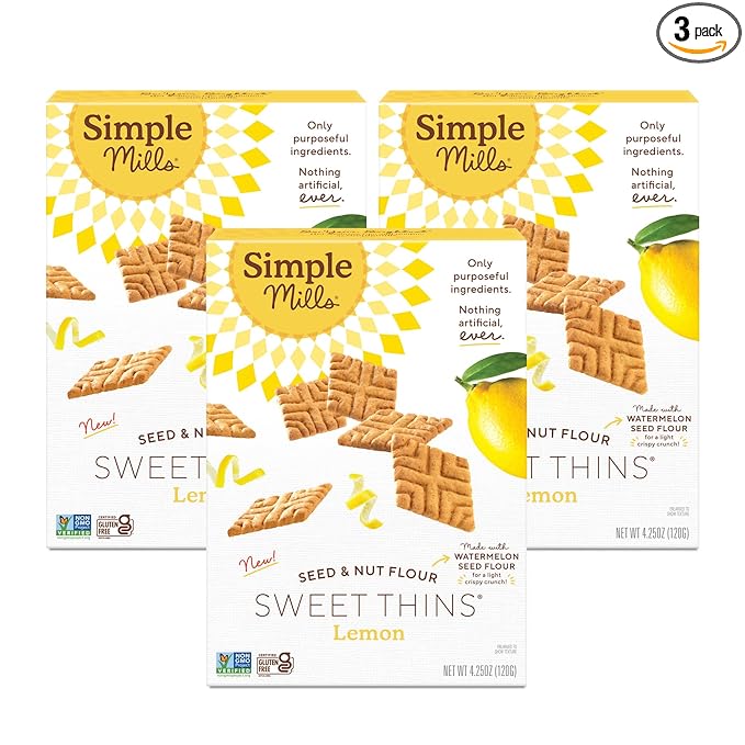Simple Mills Lemon Seed & Nut Flour Sweet Thins, Paleo Friendly & Delicious Sweet Thin Cookies