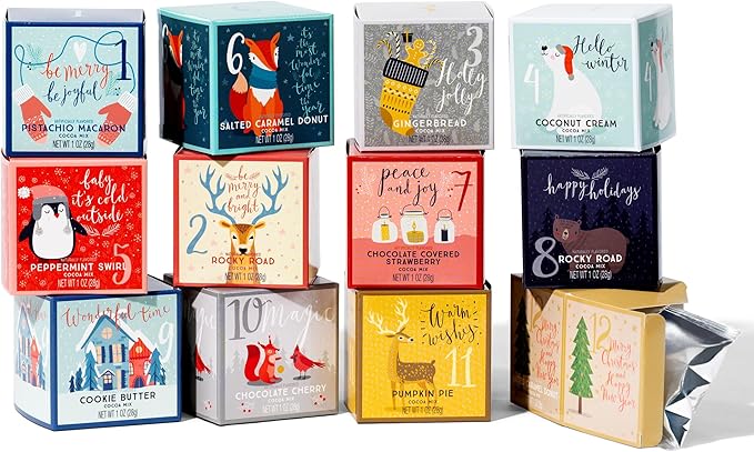 Thoughtfully Gourmet, 12 Days of Christmas Hot Chocolate Gift Set, Flavors Include Rocky Road