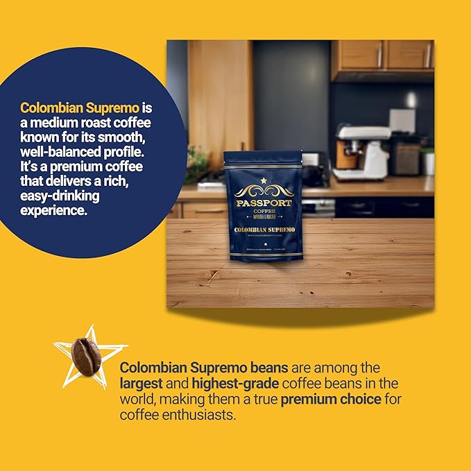Passport Coffee Colombian Supremo ??Medium roast Arabica from the Huila Region. Flavor notes of