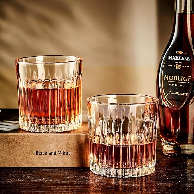 Whiskey Glasses Set of 4,Lead-Free Crystal Old Fashioned Glass,300ml Rocks Glass Tumblers for