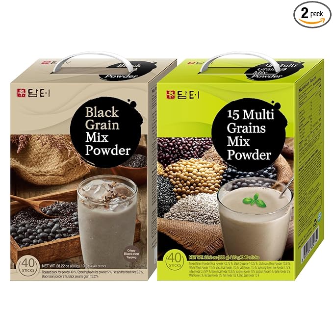 DAMTUH 15 Grains Mixed Powder and Black Grains Mixed Powder Misugaru Meal Replacement Shake Bundle