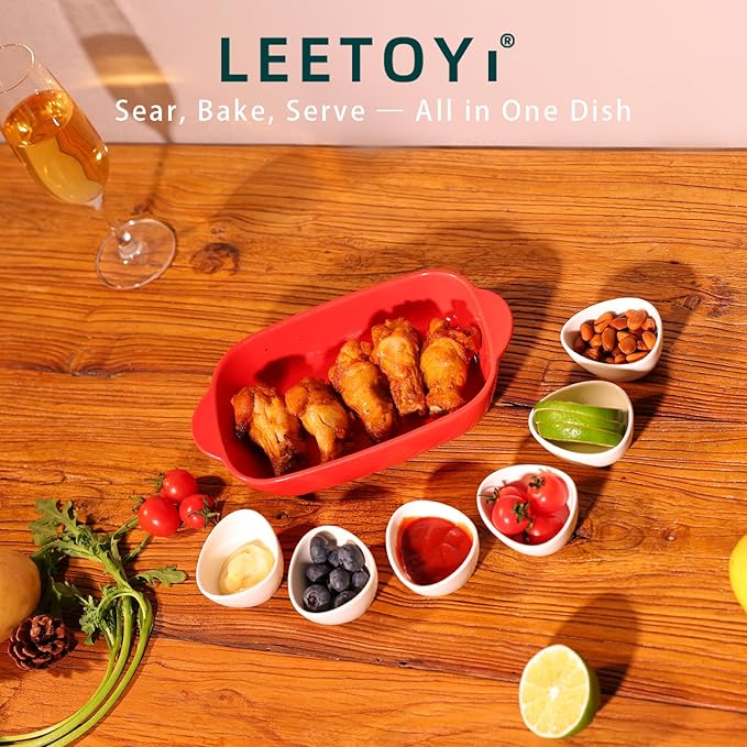 LEETOYI Ceramic Small Baking Dish, Porcelain 2-Piece Rectangular Bakeware with Double Handle