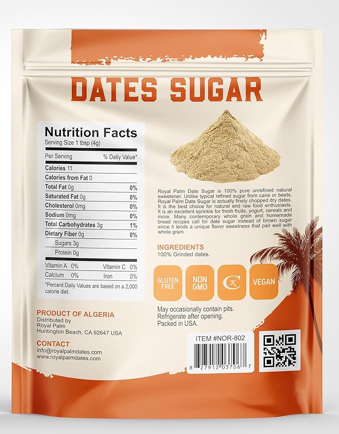 Royal Palm Pure Date Sugar 1 LB | 100% Natural Sweetener | No Added Sugar | Non-GMO | Kosher |