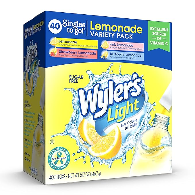 Wyler's Light Lemonade Variety Pack, 40 ct Singles to Go Powder Packets, Water Drink Mix, Variety