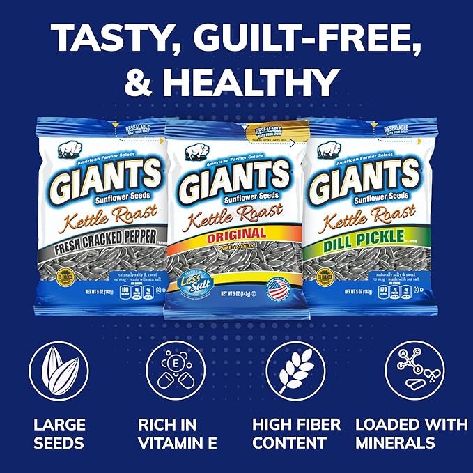 GIANTS Sunflower Seeds Variety Pack - Flavored Sunflower Seeds to Eat, Dill Pickle Sunflower Seeds