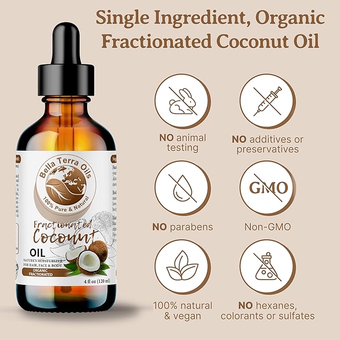 Bella Terra Oils - Organic Fractionated Coconut Oil 8oz - Celebrate the Coconut?셲 Liquid Gold