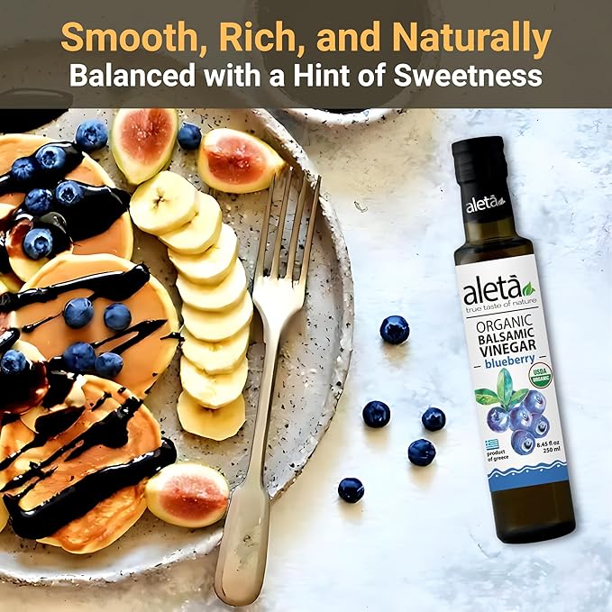 Aleta Farms Balsamic Vinegar, Greek Organic Blueberry Infused Aged Balsamic Vinegar, USDA Organic