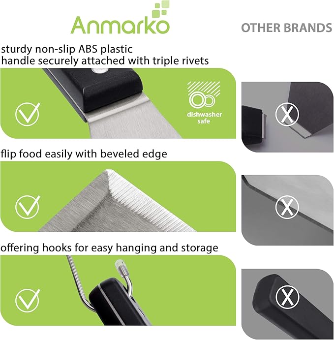 Anmarko Grill Spatula Set - Long Metal Spatula Spatula - Griddle Scraper and Pancake Flipper or
