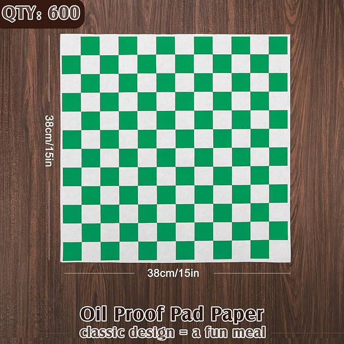 Honeydak 600 Pcs Sandwich Wrapping Paper Sheet 15x15 Checkered Food Wax Sheets Parchment Burgers