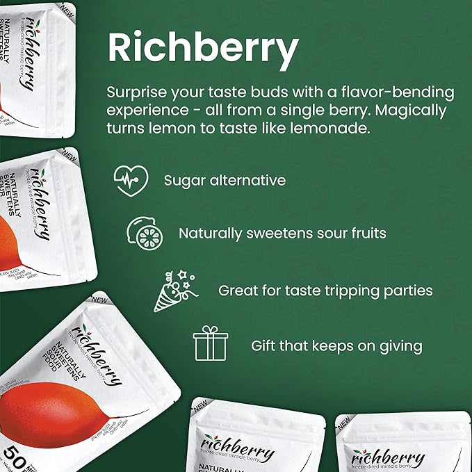 Miracle Berry by richberry, 50-Halves, Freeze Dried Premium Fruits, 100% Real Fruit, No
