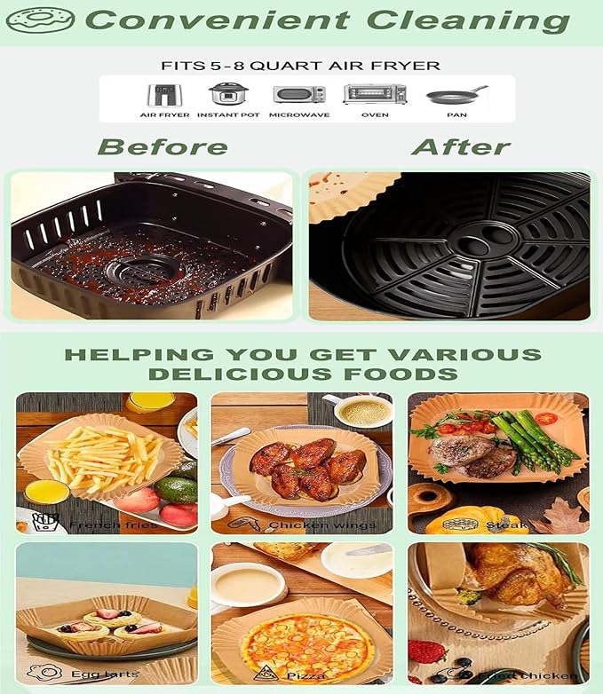 Air Fryer Liners,Disposable Airfryer Paper Liners,Non-Stick Oil-proof Water-proof for Easy Cleanup