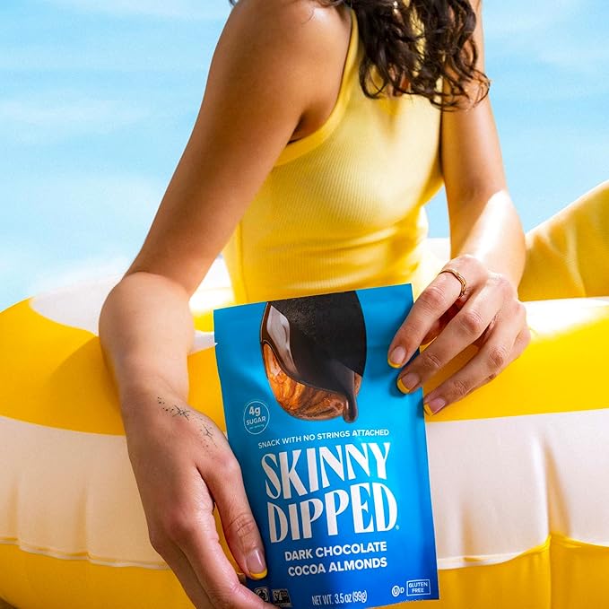 SkinnyDipped Dark Chocolate Cocoa Almonds, Healthy Snack, Plant Protein, Gluten Free, 3.5 oz