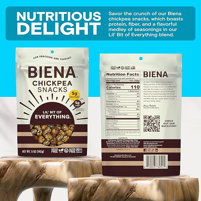 Biena Crispy Roasted Chickpea Snacks, Lil??Bit of Everything, High Protein Snacks, High Fiber