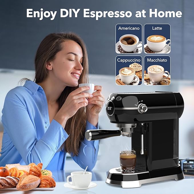 HBN 20Bar Compact Espresso Machine with Milk Frother, 27oz Removable Water Tank for Small Spaces