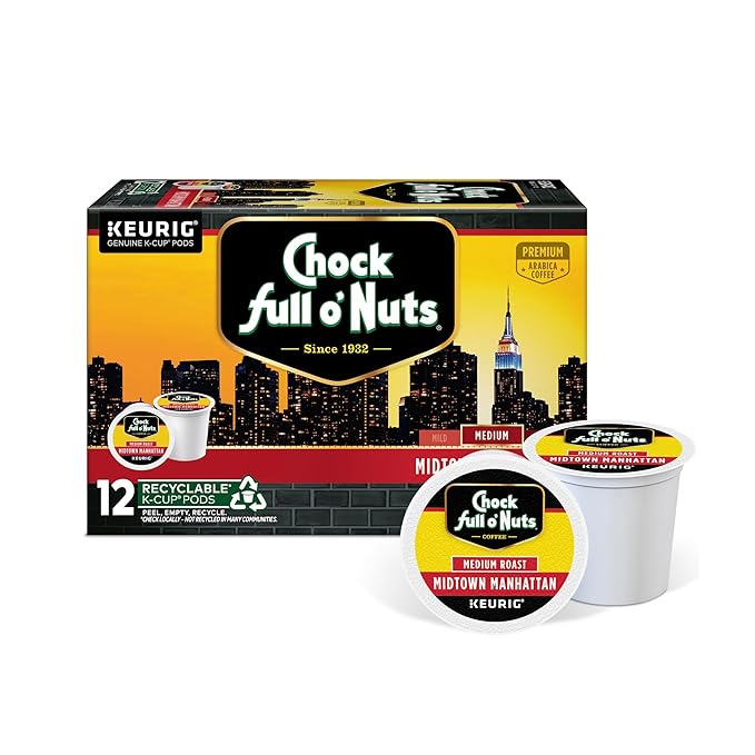 Chock full o’Nuts Midtown Manhattan Keurig K-Cup Pods for Keurig Brewers – Premium Arabica, Medium