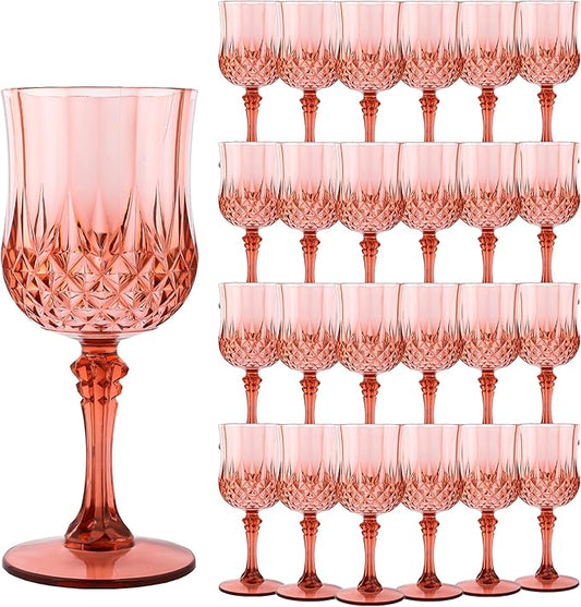 Plastic Wine Glasses，Plastic Goblets Vintage Style Cordial Drinking Glasses for Wedding Reception