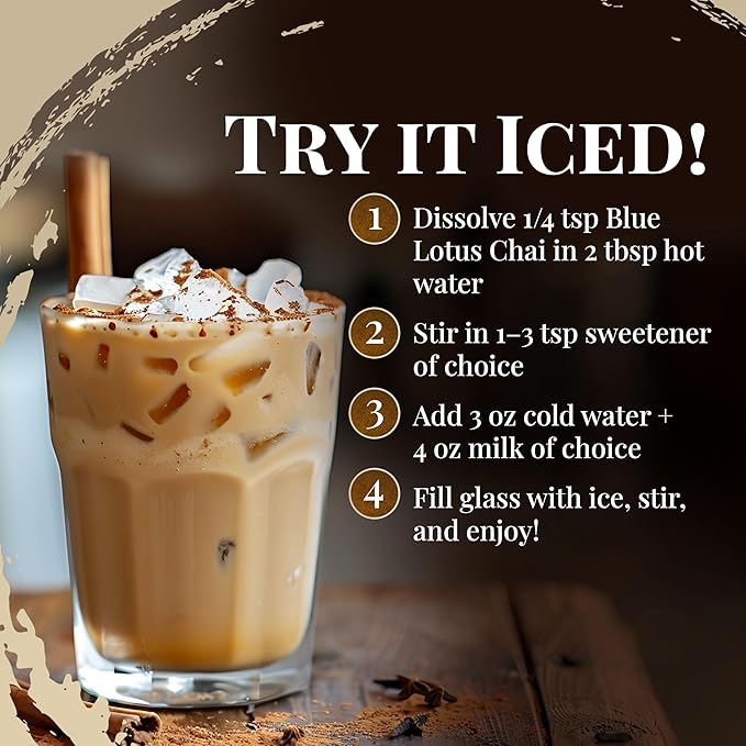 Blue Lotus Chai - Rooibos Masala Chai - Makes 17 Cups - 0.5 oz Pouch Masala Spiced Chai Powder with