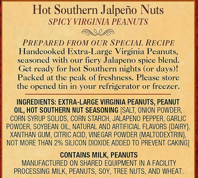 The Peanut Shop of Williamsburg Spicy Williamsburg Peanuts with Jalapeno, Onion, Garlic, Hot Nuts