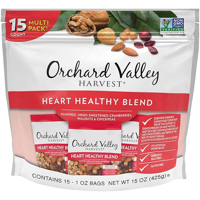 Orchard Valley Harvest Heart Healthy Blend, 1 Ounce Bags (Pack of 15), Almonds, Cranberries