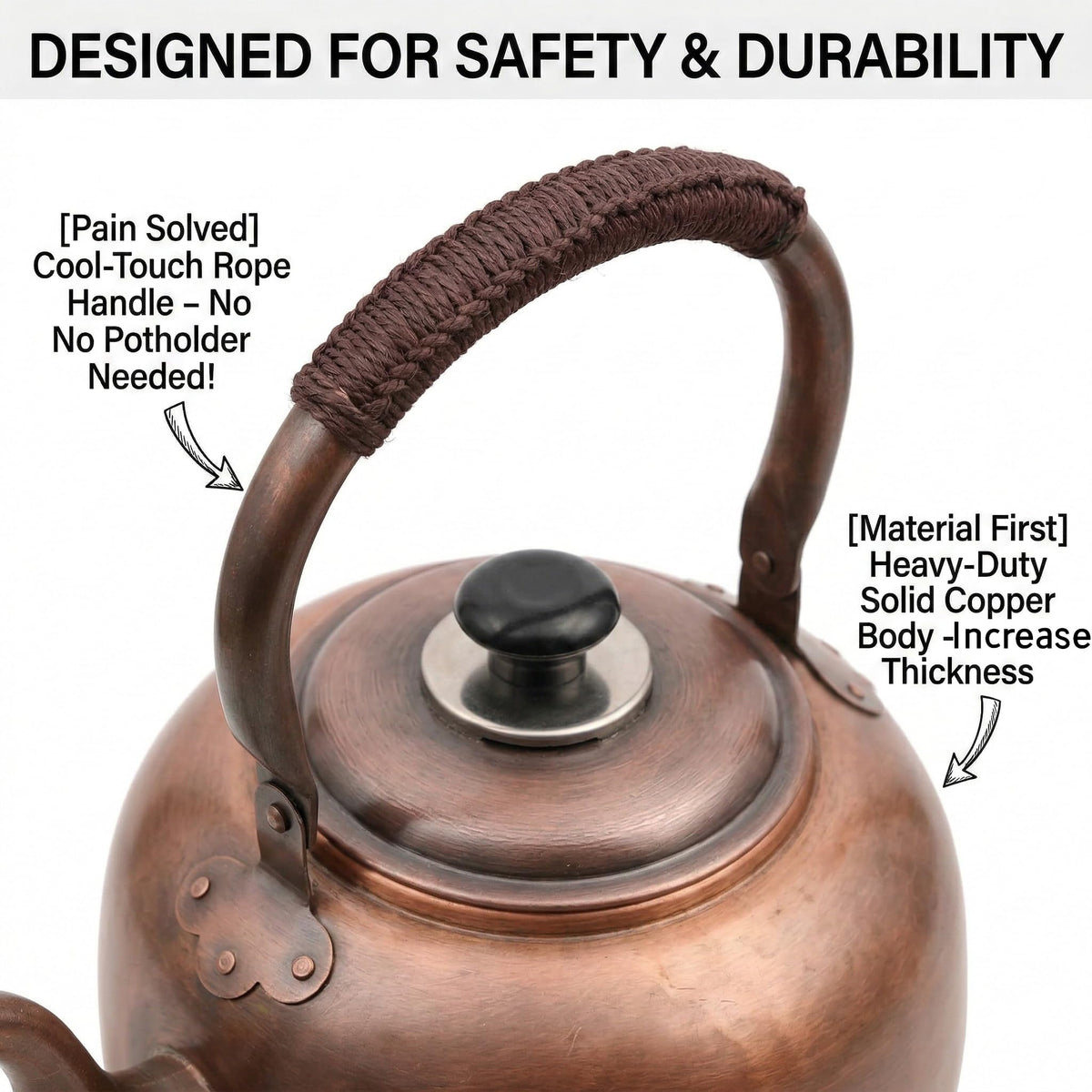 wloadry Copper Whistling Tea Kettle, Large Capacity with Cool-Touch Rope Handle,thicker Solid