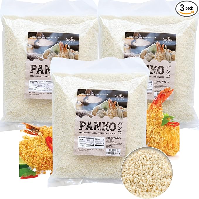 Fusion Select 3 Packs Panko Bread Crumbs - Japanese-Style Toasted Vegan Panko Breadcrumbs for